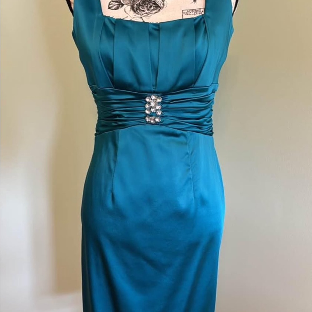 Calvin Klein Blue Embellished Sheath Dress Square Neck Cocktail